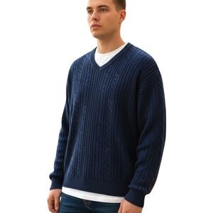 Vintage Tosani Cable Knit Sweater V-Neck Blue XL Classic Preppy Pullover Canada